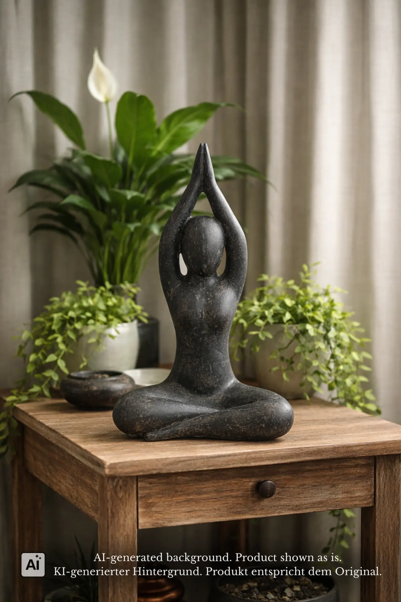  Product image 1 of the product “Sitting woman in yoga position - Arms High, in the sizes from 30 to 125cm, cast stone, antique finish ”